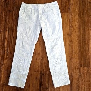 Anthropologie White Eyelet Cropped Pants